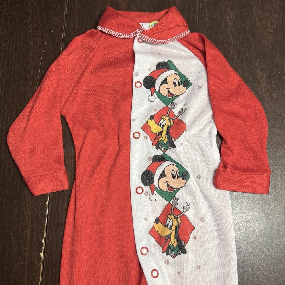 Vtg Disney Mickey & Pals Infant Sleeper Red Christmas Lg 18-22 lbs Lightweight